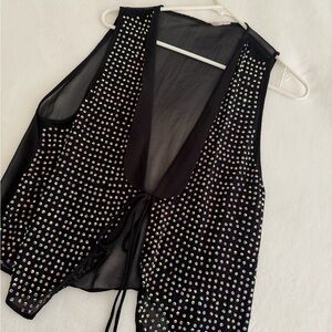 Free People Black Rhinestone Embellished Blouse